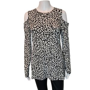 MICHAEL Michael Kors Leopard Print Cold-Shoulder Top Black Bone  Size M NWT